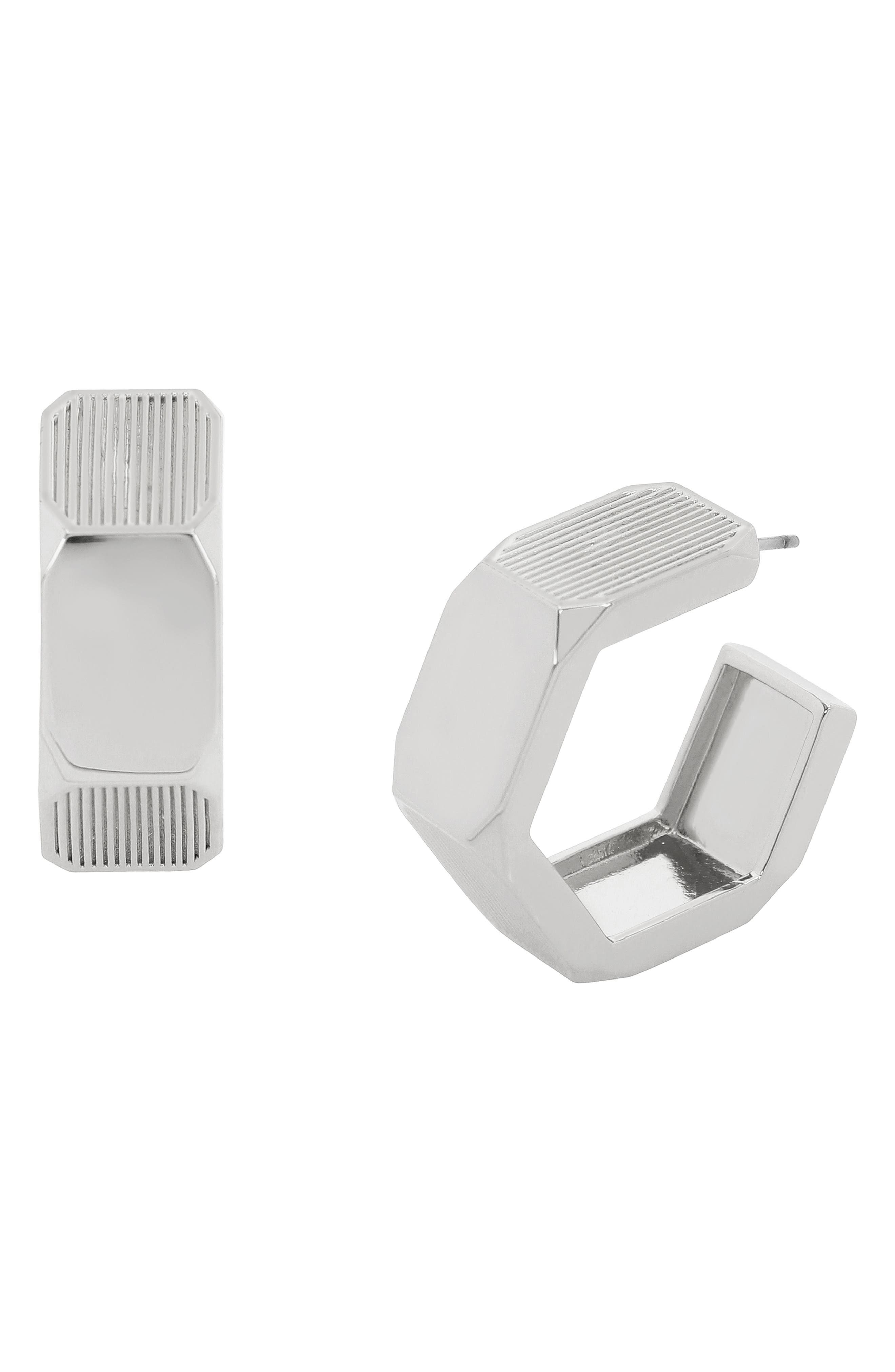 AllSaints Textured Medium Hexagon Hoop Earrings