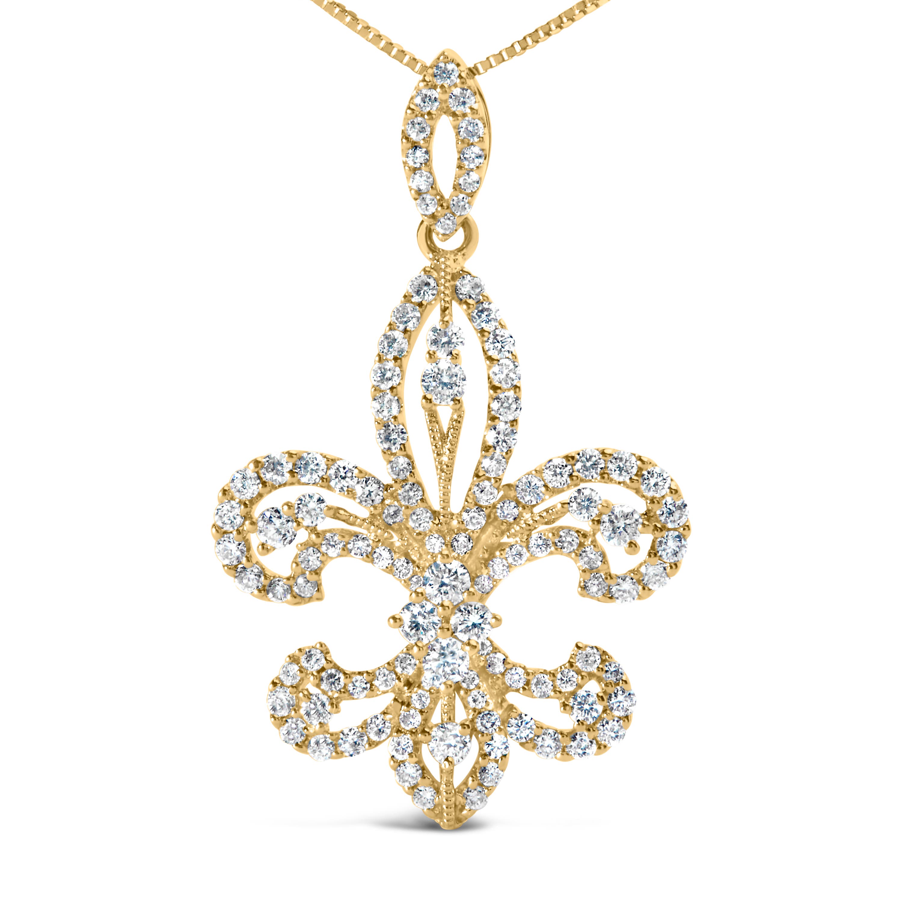 Haus of Brilliance 14K Yellow Gold 1.00 Cttw Round Diamond Fleur De Lis ...