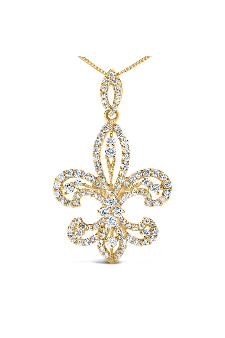 14K Yellow Gold 1.00 Cttw Round Diamond Fleur De Lis Pendant Necklace, Alternate, color, Yellow