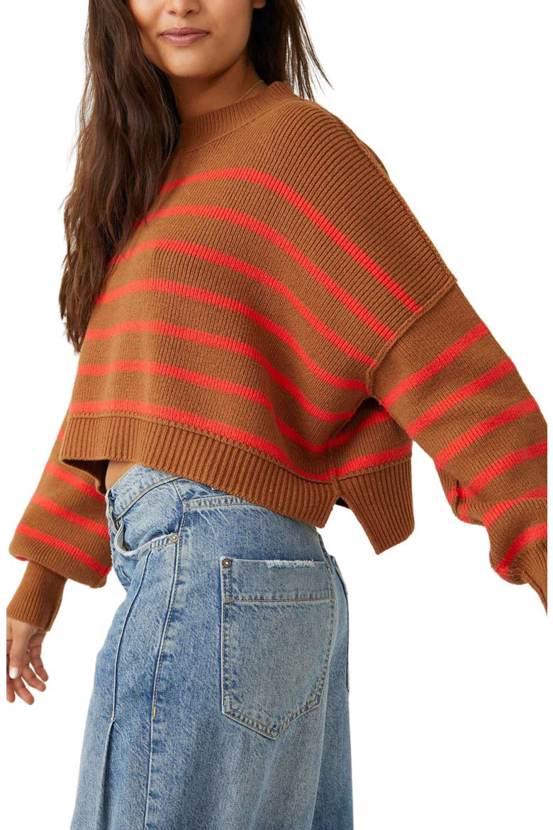 Easy Street Stripe Rib Crop Sweater, Alternate, color, SAHARA COMBO