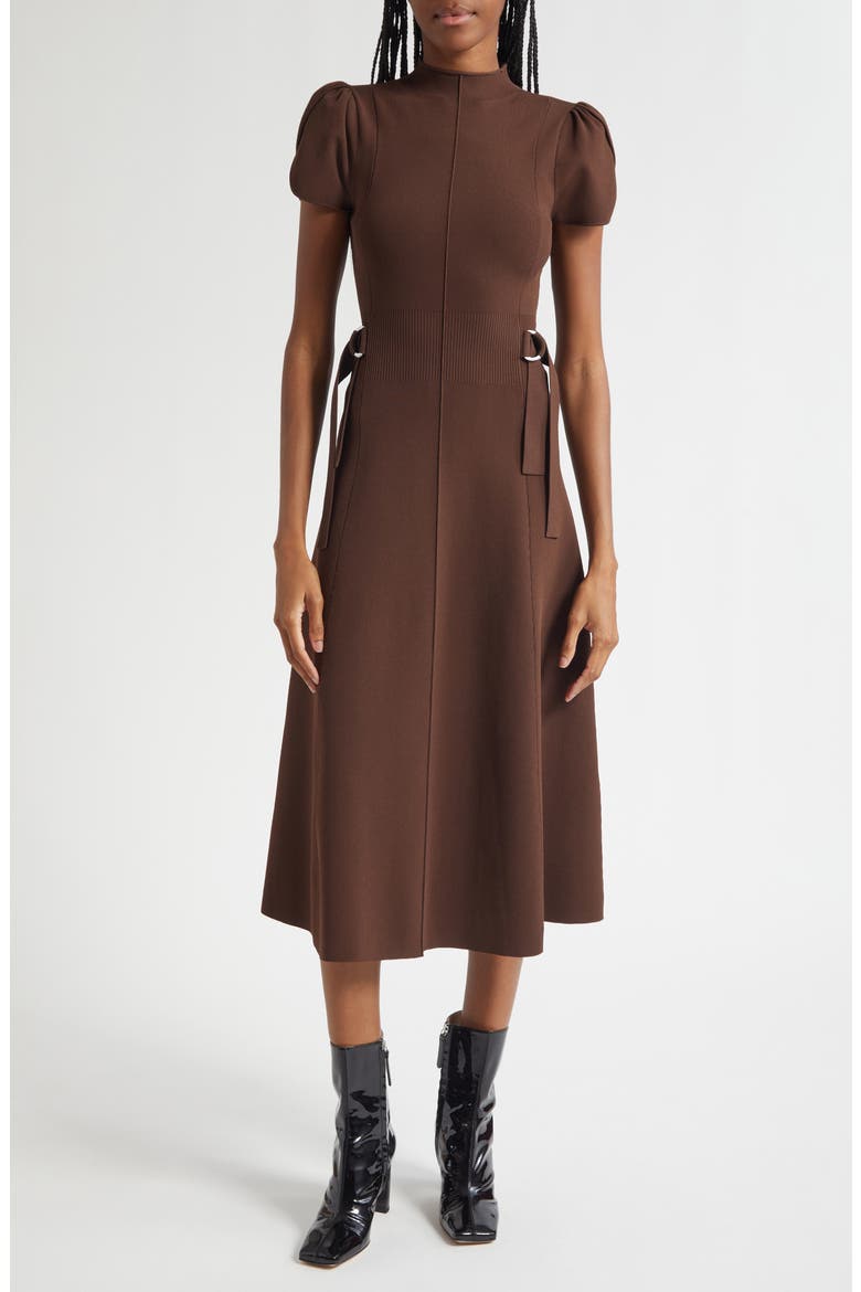 Compact Rib Midi Dress, Main, color, DARK CHOCOLATE