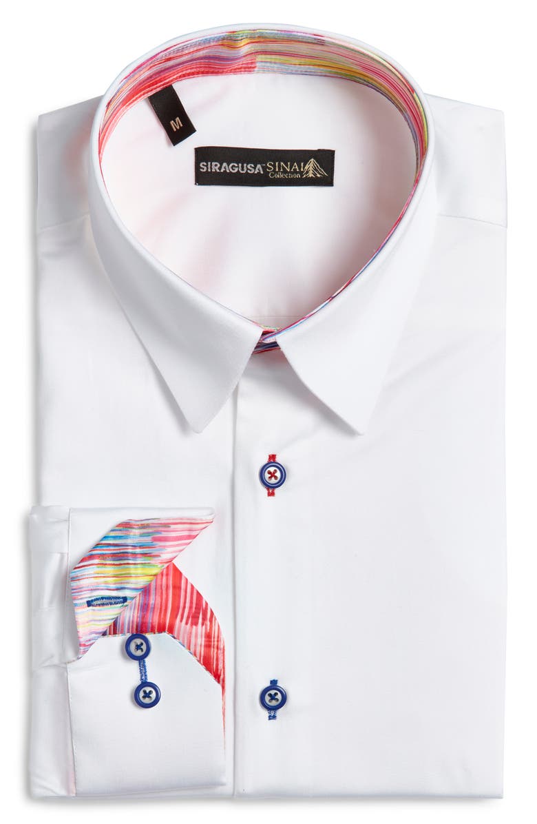 Siragusa Printed Silk Trim Dress Shirt, Main, color, White