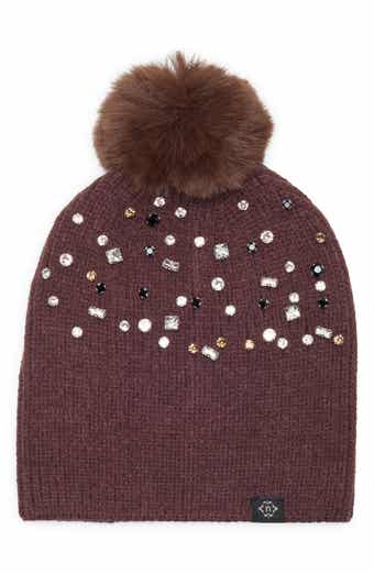 Fair Isle Stud Beanie with Faux Fur Pom