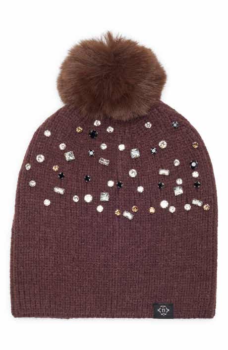 Fair Isle Stud Beanie with Faux Fur Pom
