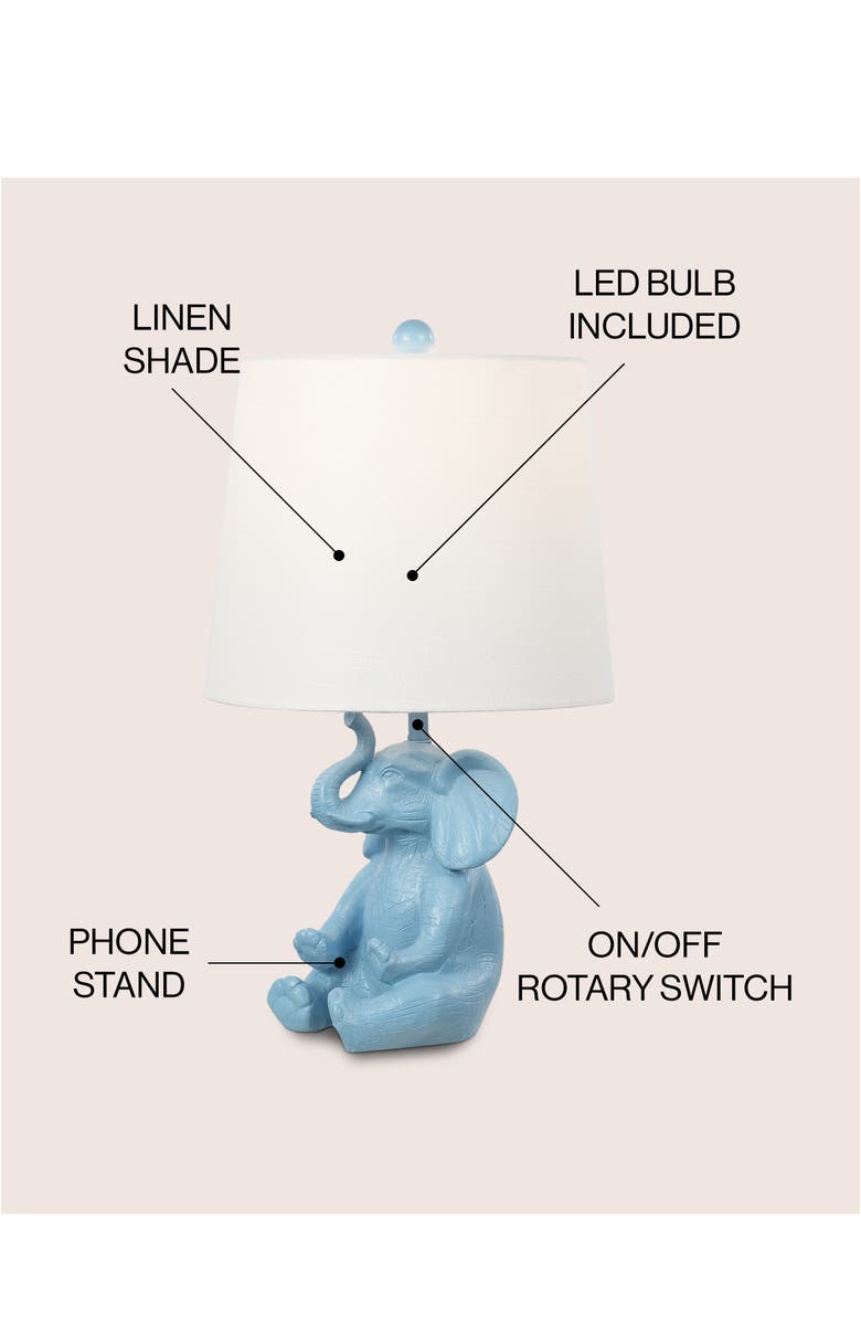 JONATHAN Y Kairi Modern Shabby Chic Resin/Iron Happy Elephant LED Kids
Table Lamp with Phone Stand, Alternate, color, Blue