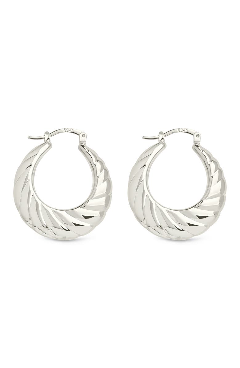 Sterling Forever Caroline Textured Hoop Earrings, Alternate, color, Silver