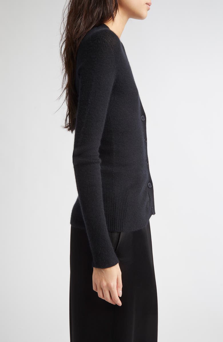 Johnstons of Elgin Superfine Cashmere Rib V-Neck Cardigan, Alternate, color, Black