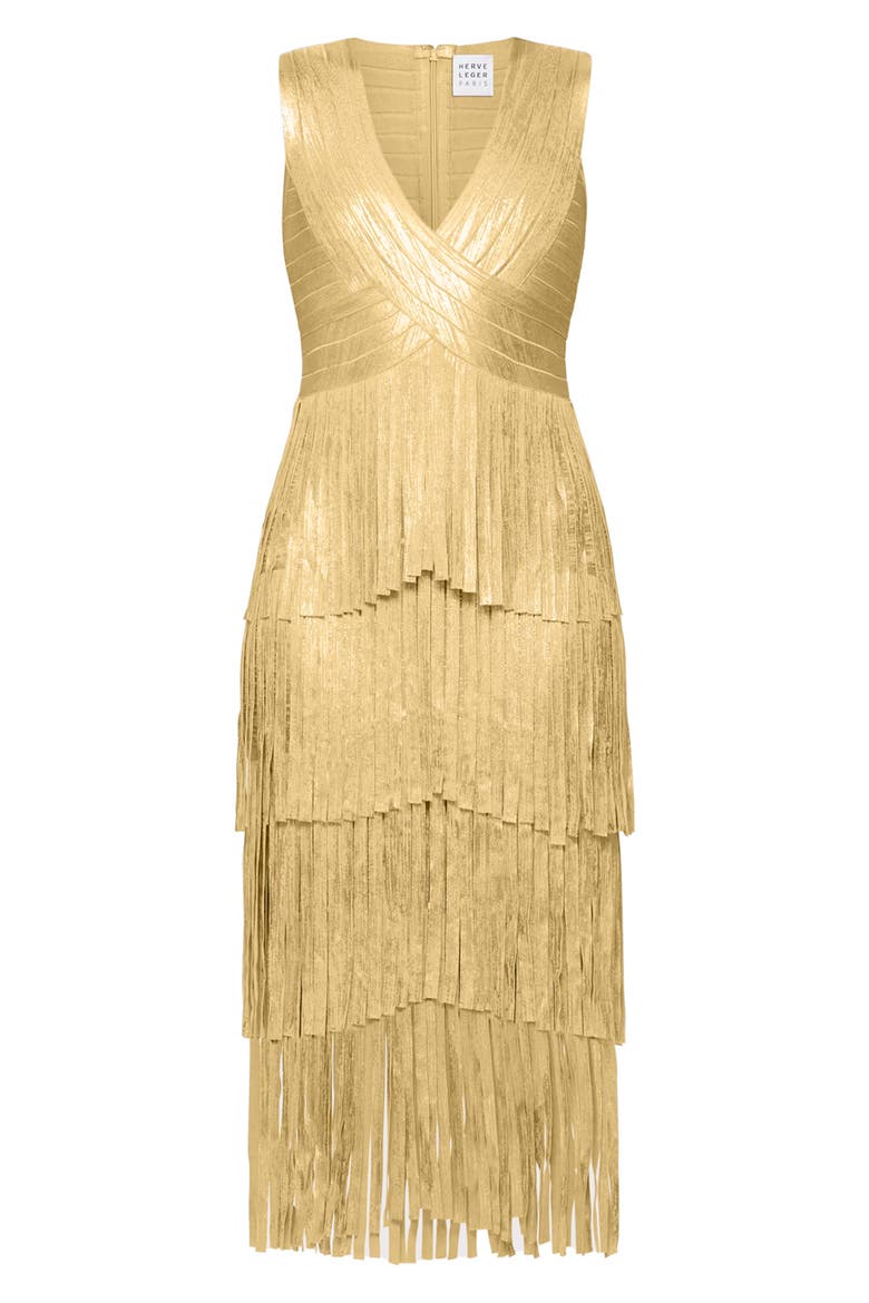 Pleated Tiered Metallic Foil Cocktail Midi Dress, Alternate, color, GOLD FOIL