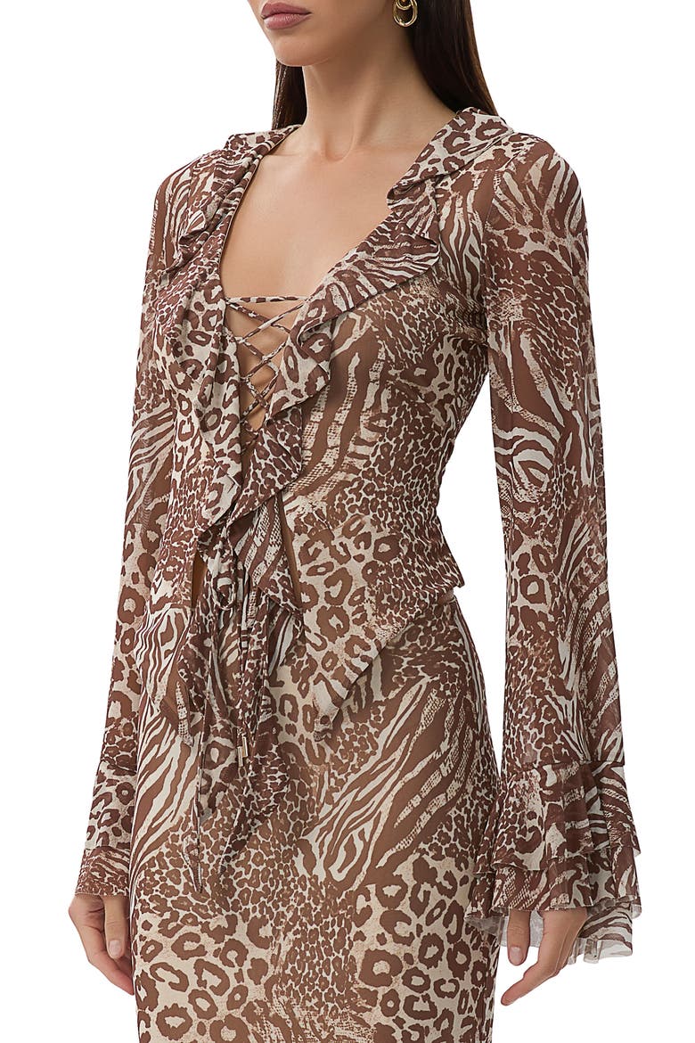 Cadence Lace-Up Long Sleeve Top, Alternate, color, TAUPE ANIMAL