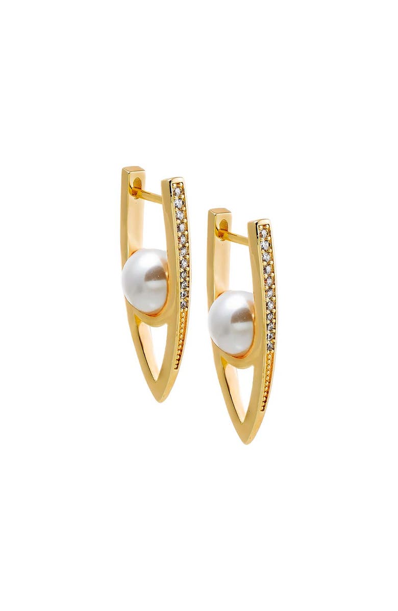 BY ADINA EDEN Pave 
Pearl Huggie Earring, Main, color, 