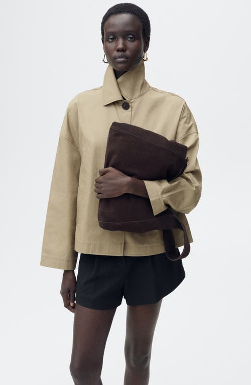 Mango Straight Cotton Jacket With Buttons Khaki In Khaki