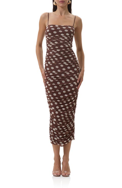 Hazel Ruched Mesh Midi Dress