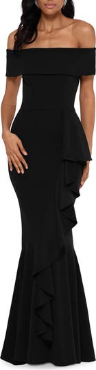 Cascade Ruffle Off the Shoulder Mermaid Gown