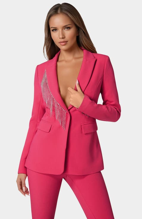 Rhinestone Fringe Tailored Blazer