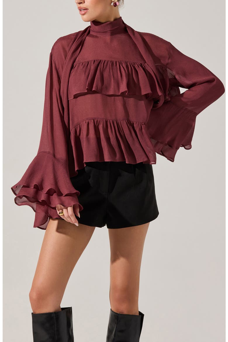 Fae Ruffle Top, Alternate, color, WINE