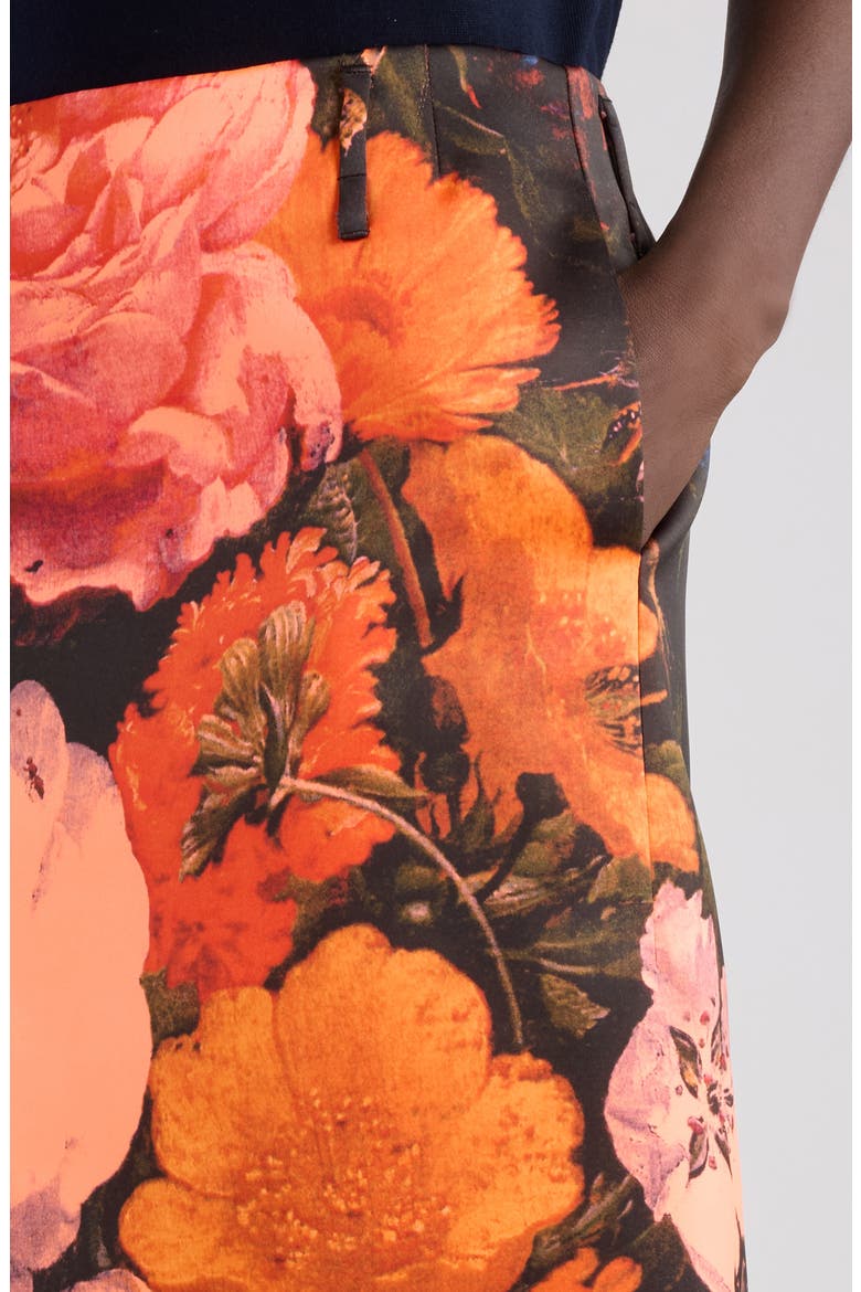 Sentista Flemish Floral Print Midi Skirt, Alternate, color, NEON ORANGE