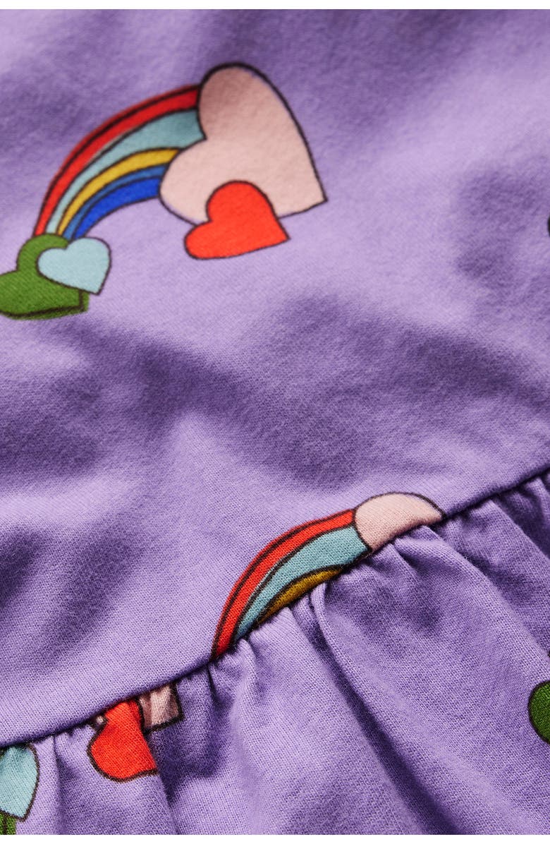 Mini Boden Kids' Rainbow Heart Print Long Sleeve Cotton Jersey Dress, Alternate, color, Purple Love Rainbow