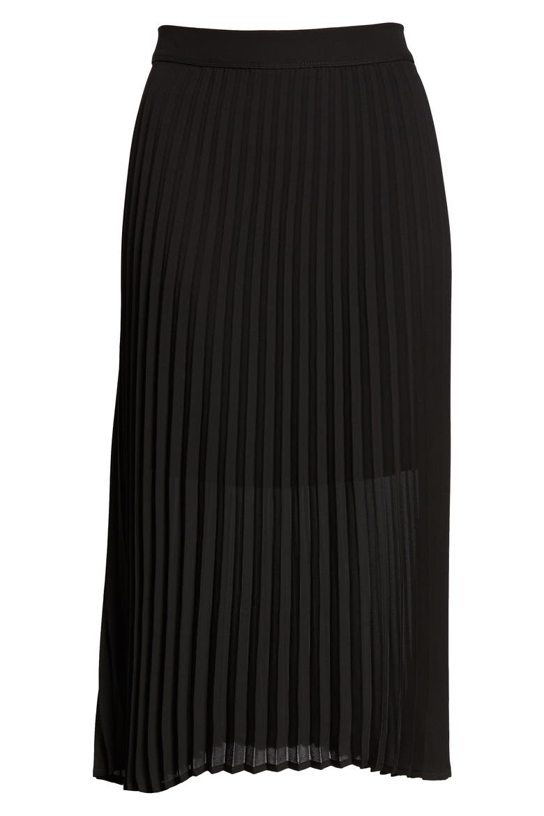 Pleated Georgette Midi Skirt, Alternate, color, BLACK