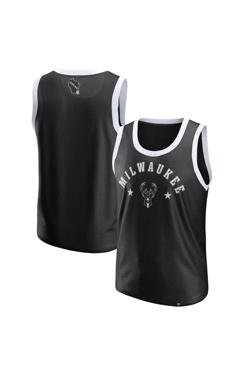 FANATICS Men's Fanatics Black Milwaukee Bucks Mesh Tank Top, Alternate, color, Black
