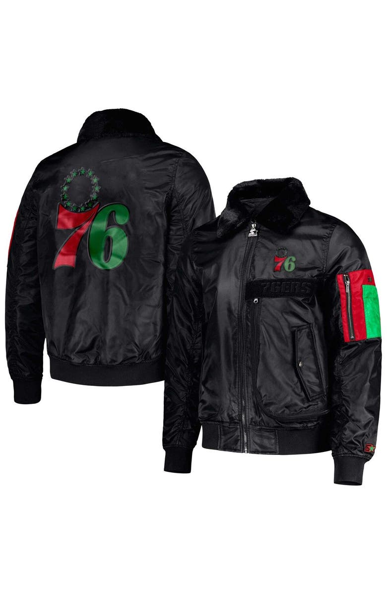 STARTER Men's Starter x Ty Mopkins Black Philadelphia 76ers Black History Month Satin Full-Zip Jacket, Main, color, Black