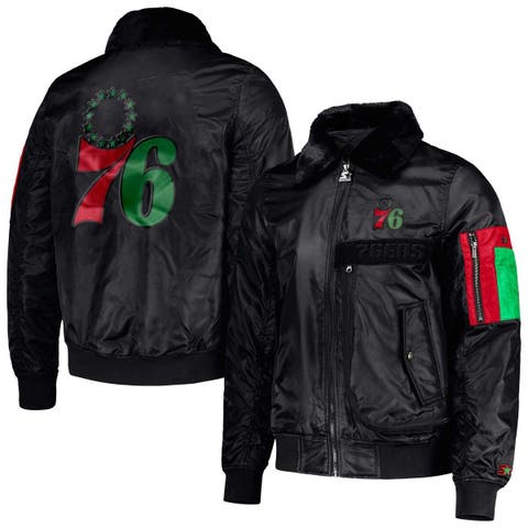 Men's Starter x Ty Mopkins Black Philadelphia 76ers Black History Month Satin Full-Zip Jacket