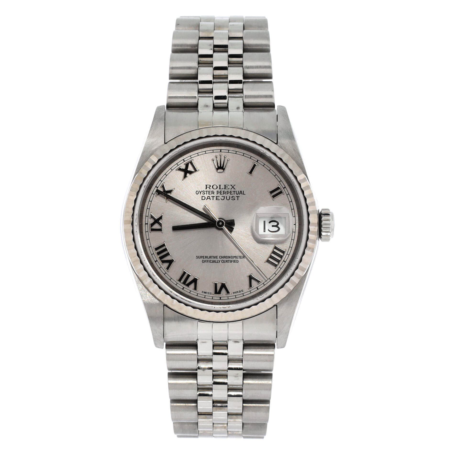 Oyster Perpetual Datejust Automatic Watch Stainless Steel and White Gold 36, Main, color, Metallic Silver