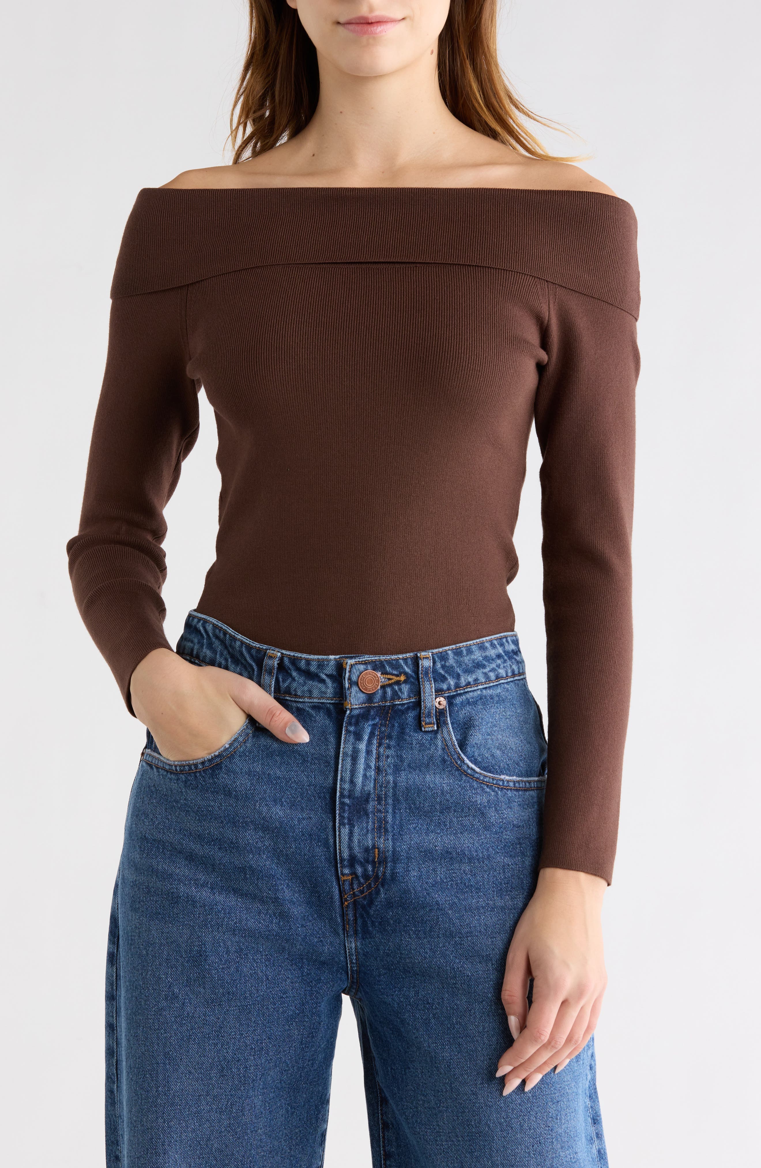 NSR Off the Shoulder Rib Knit Top