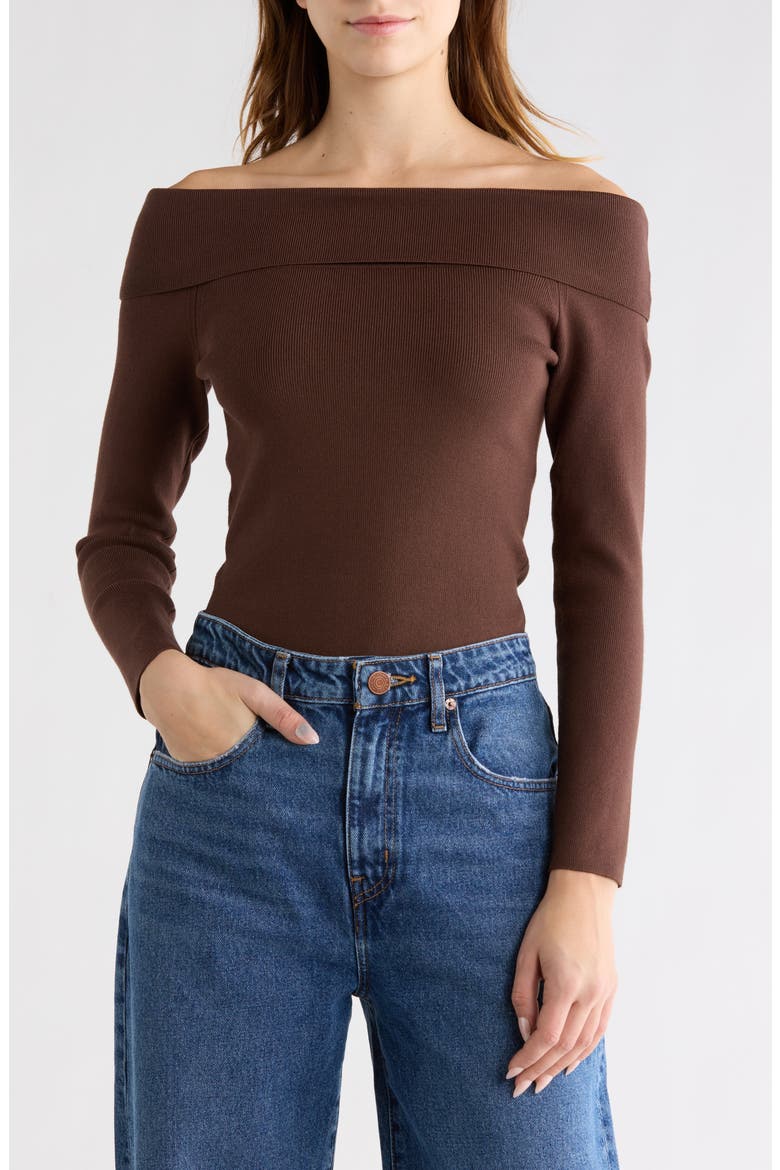 Off the Shoulder Rib Knit Top, Main, color, BROWN