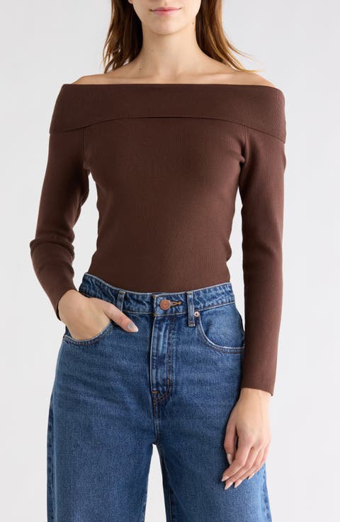 Off the Shoulder Rib Knit Top
