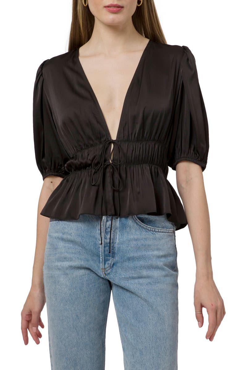 WAYF Tie Front Peplum Top, Main, color,