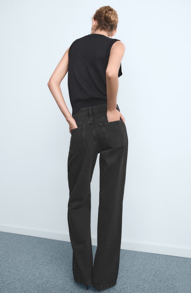 MANGO Danila Raw Hem High Waist Wide Leg Jeans, Alternate, color, Black Denim