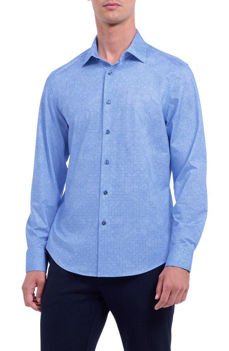 Bugatchi James OoohCotton<sup>®</sup> Geo Print Button-Up Shirt, Main, color, Sky