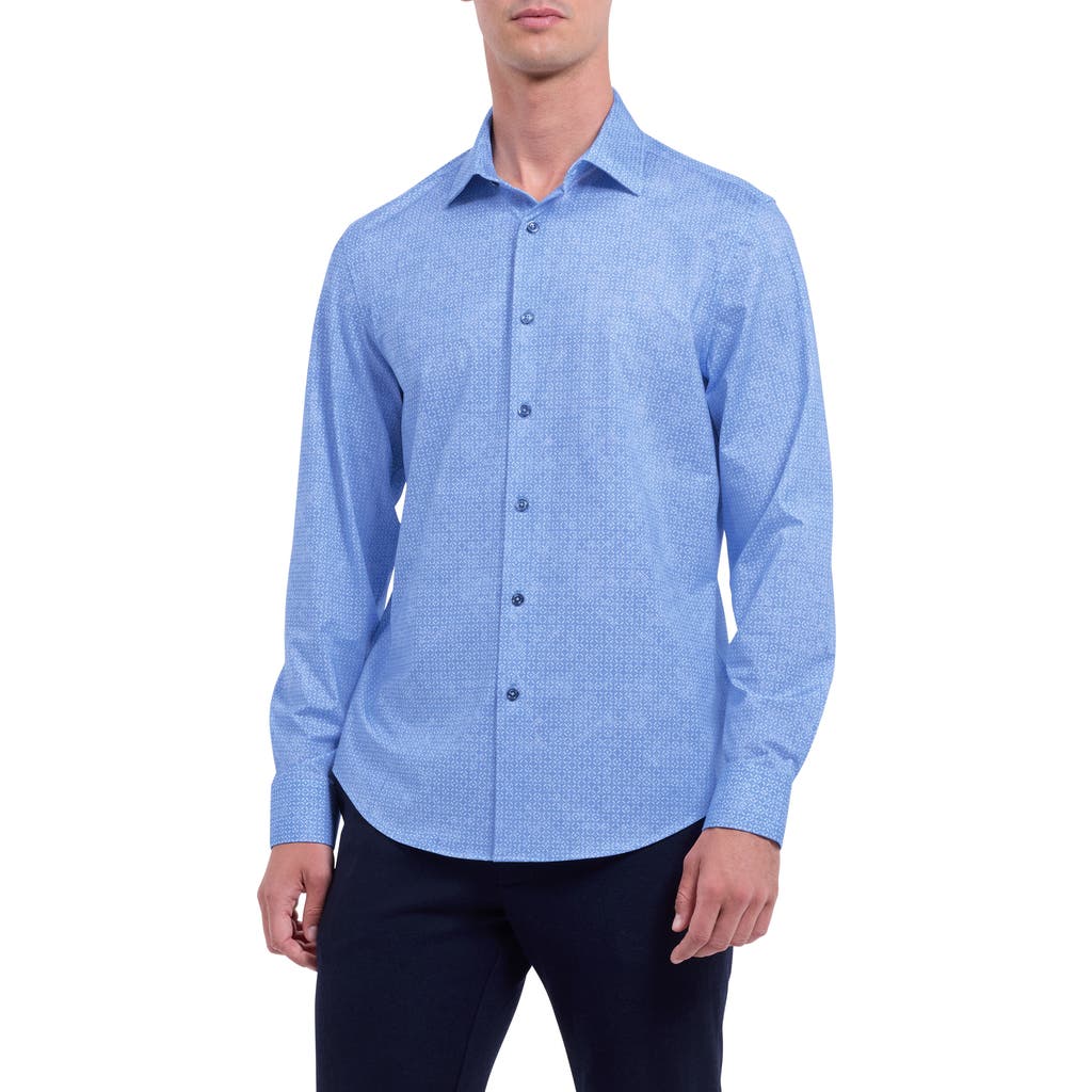 Bugatchi James Ooohcotton® Geo Print Button-up Shirt In Blue
