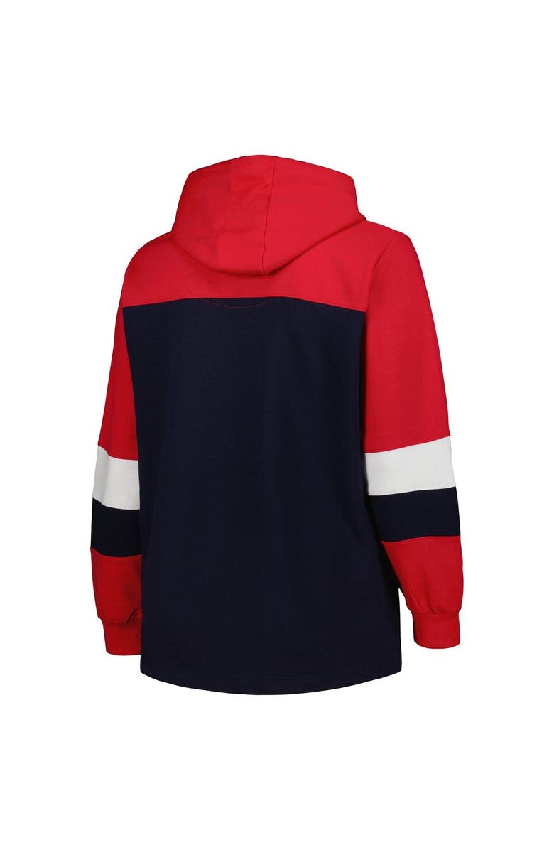 PROFILE Women's Navy Cleveland Guardians Plus Size Colorblock Pullover Hoodie, Alternate, color, 
