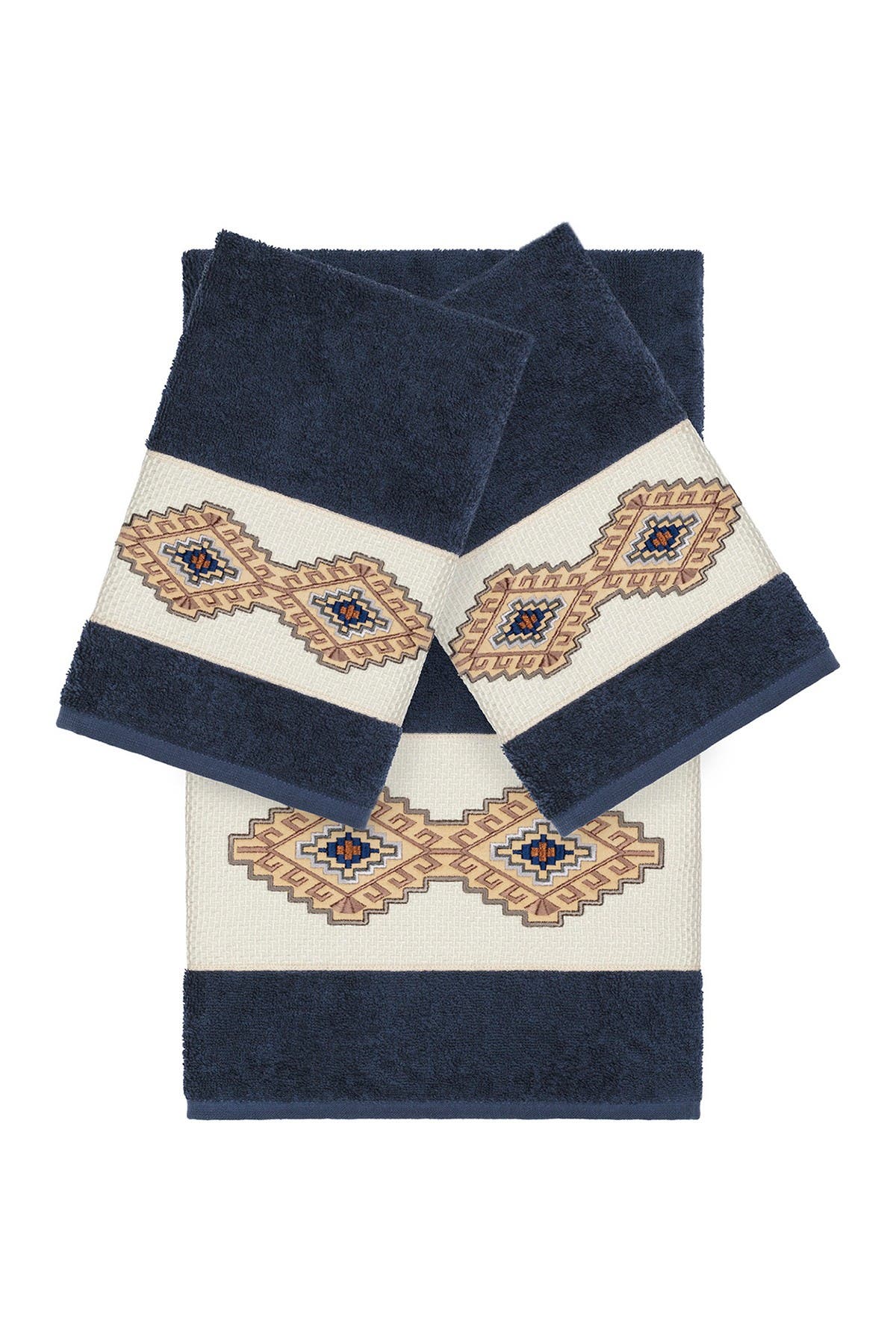 Linum Home Textiles Gianna 3-Piece Embellished Towel - Midnight Blue ...