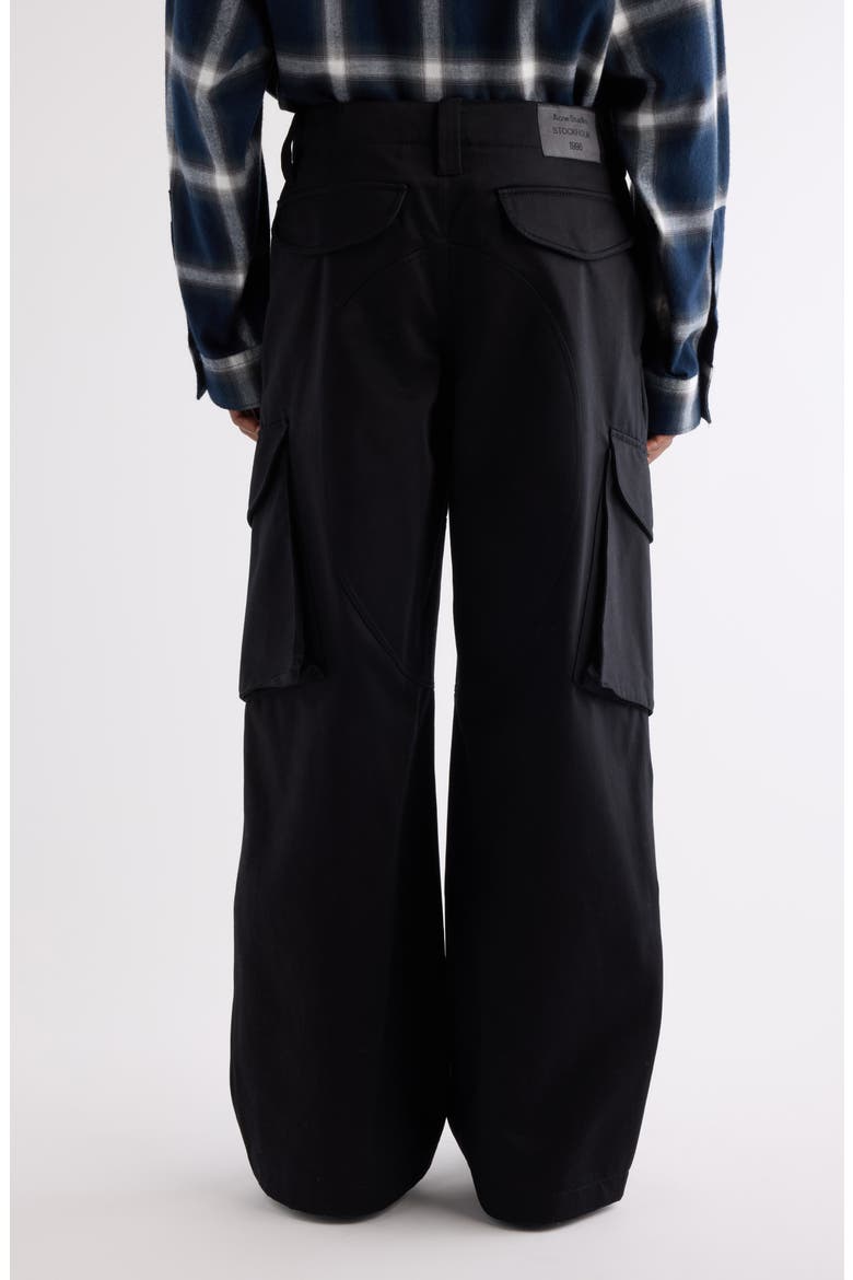 Patsono Heavyweight Organic Cotton Sateen Wide Leg Cargo Pants, Alternate, color, BLACK