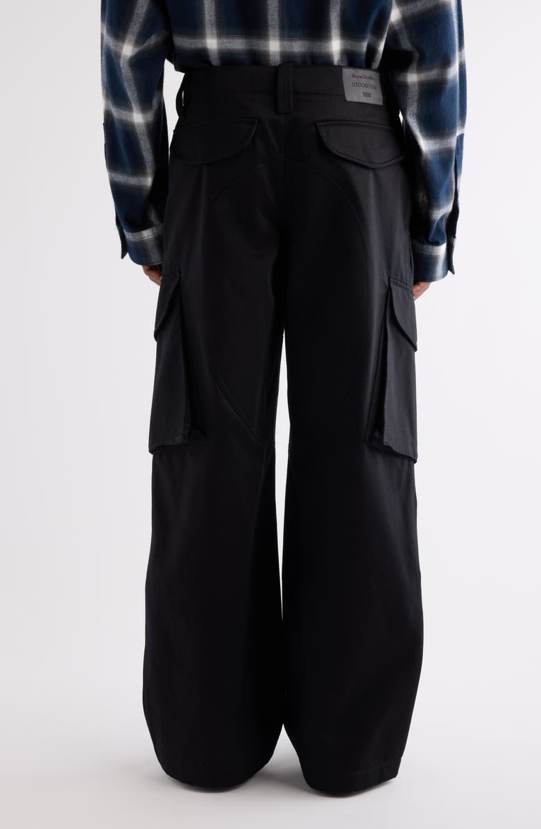 Acne Studios Patsono Heavyweight Organic Cotton Sateen Wide Leg Cargo Pants, Alternate, color, Black