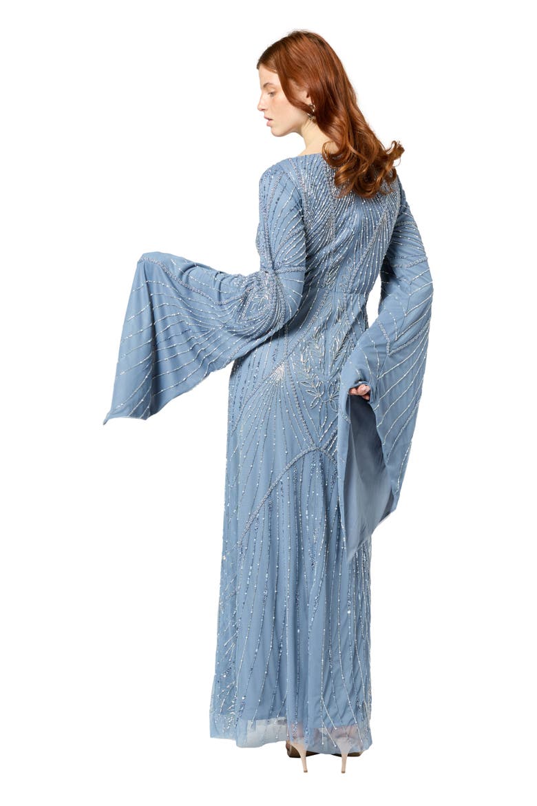 Modest Embellished Sequin Beaded Maxi Dress With Long Sleeves, Alternate, color, POWDER BLUE
