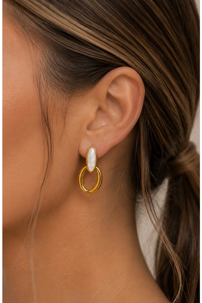 Mother-of-Pearl Loop Drop Earrings, Alternate, color, GOLD