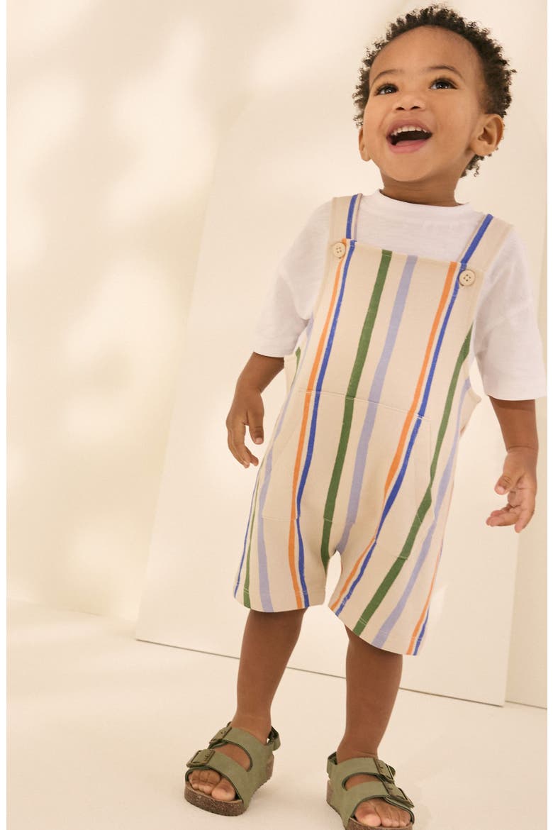 Kids' Stripe Overalls & T-Shirt Set, Alternate, color, NEUTRAL