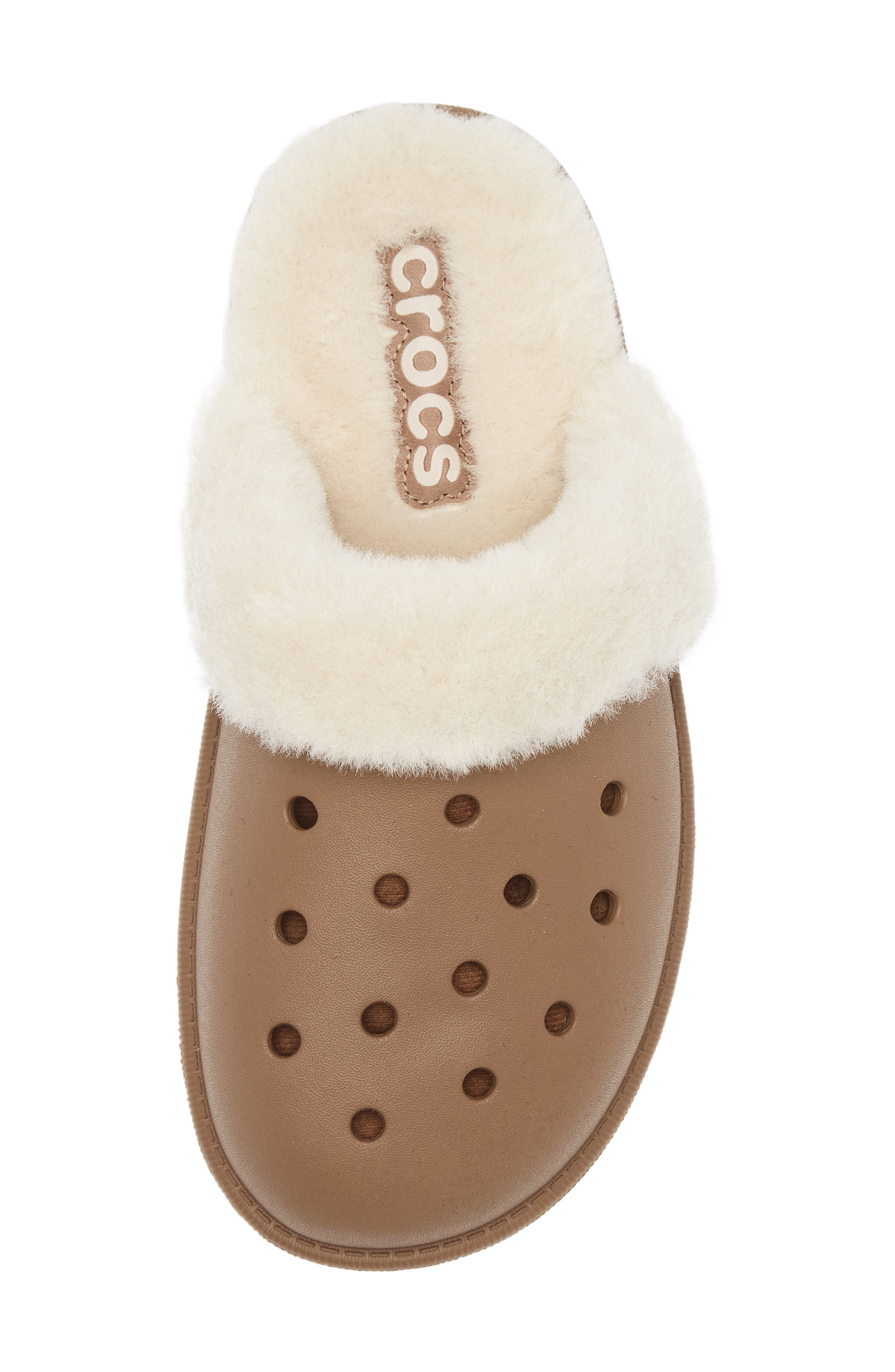 CROCS Classic Fuzz Scuff, Alternate, color, Sepia