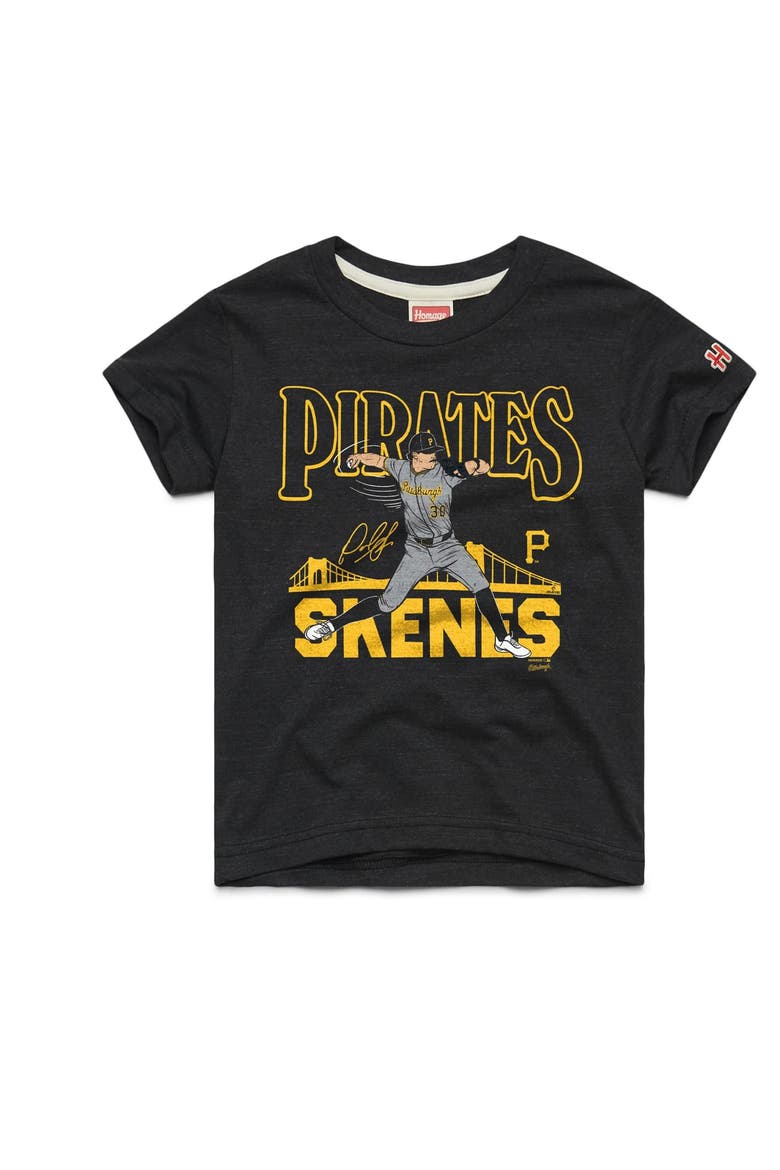 Youth Homage Paul Skenes Charcoal Pittsburgh Pirates Player Graphic Tri-Blend T-Shirt, Main, color, Charcoal