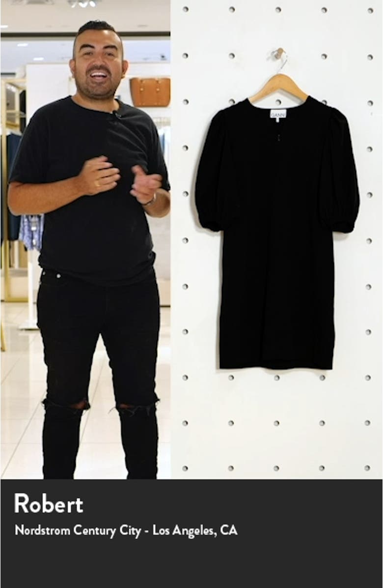 Puff Sleeve Heavy Crepe Shift Dress, sales video thumbnail