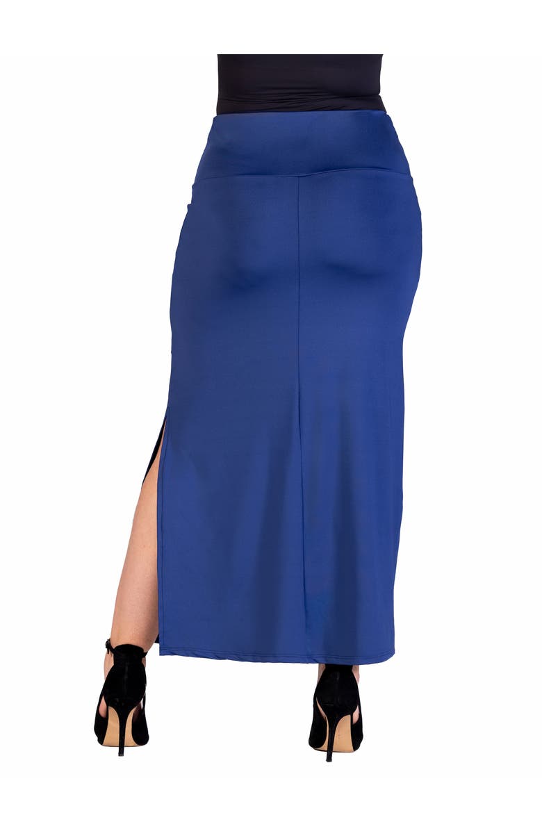 24seven Comfort Apparel Versatile Side Slit Elastic Waist Maxi Skirt, Alternate, color, Navy