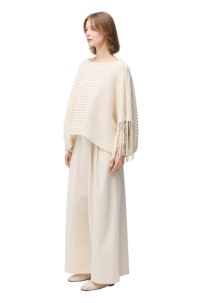 Fringed Sleeve Cashmere Poncho, Alternate, color, white