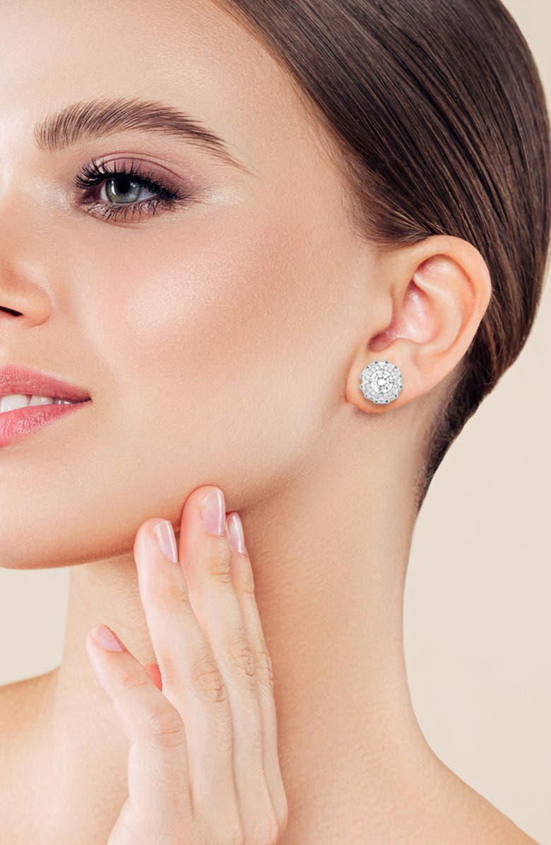 SPHERA MILANO Cubic Zirconia Double Halo Stud Earrings, Alternate, color, Silver