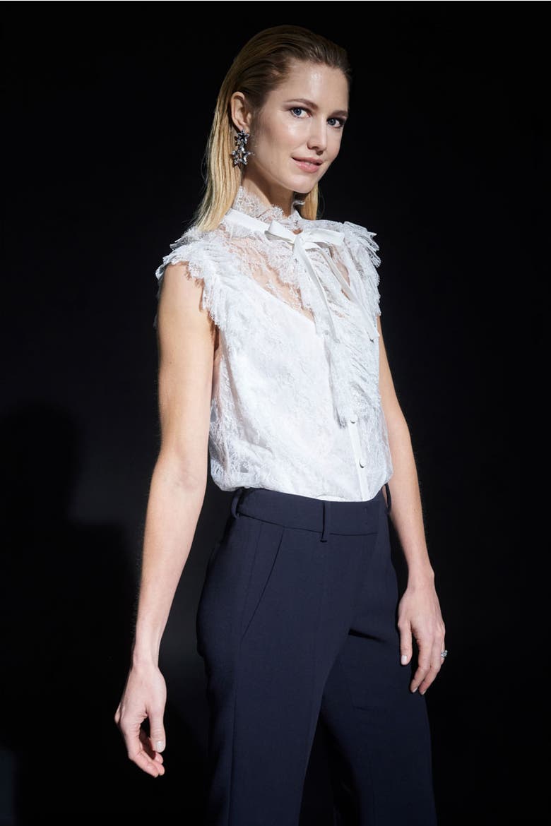 Lace Top With Bow Tie, Alternate, color, Ecru