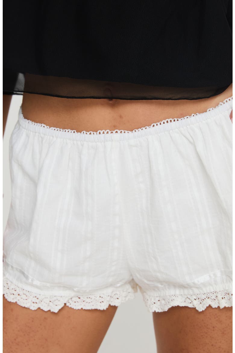 Tonal Stripe Lace Trim Cotton Shorts, Alternate, color, WHITE