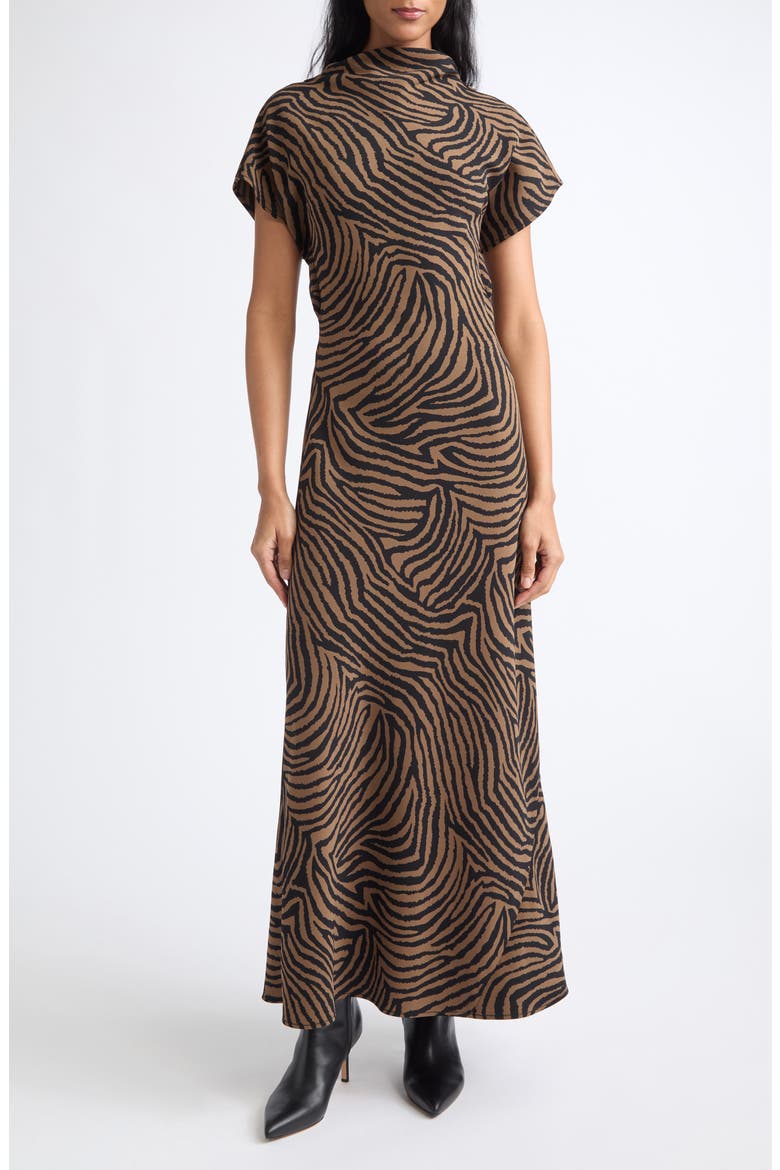 Redgrave Zebra Print Sleeveless Dress, Main, color, OCHRE BLACK