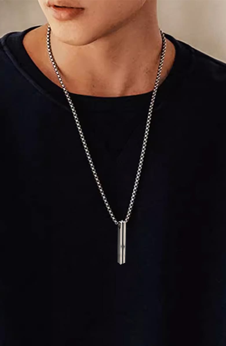 VAN HEUSEN Men's Rectangular Bar Pendant Necklace, Alternate, color, Silver